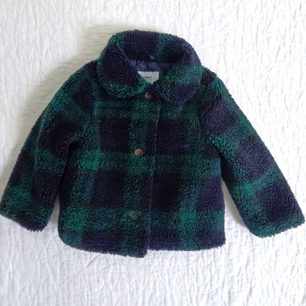 Old Navy Plaid Sherpa Jacket in Green and Navy 2T​​